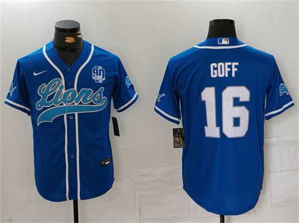 Men's Detroit Lions #16 Jared Goff Blue With 90th Anniversary Patch Cool Base Stitched Baseball Jersey,We sell and wholesale Men's Detroit Lions #16 Jared Goff Blue With 90th Anniversary Patch Cool Base Stitched Baseball Jersey on line form chian!
